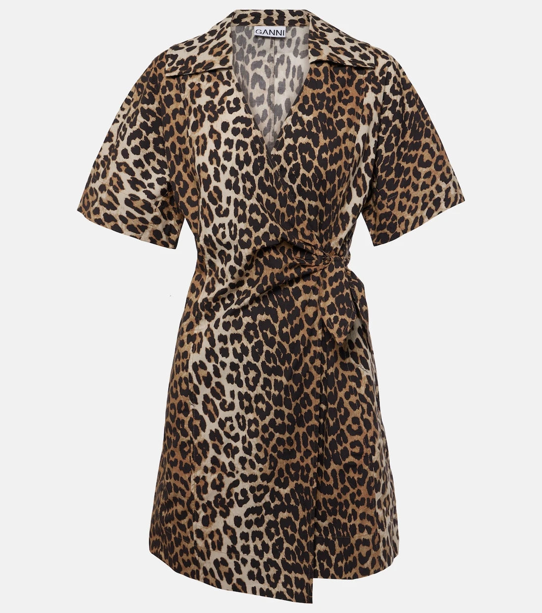 Ganni - Leopard-print cotton wrap dress