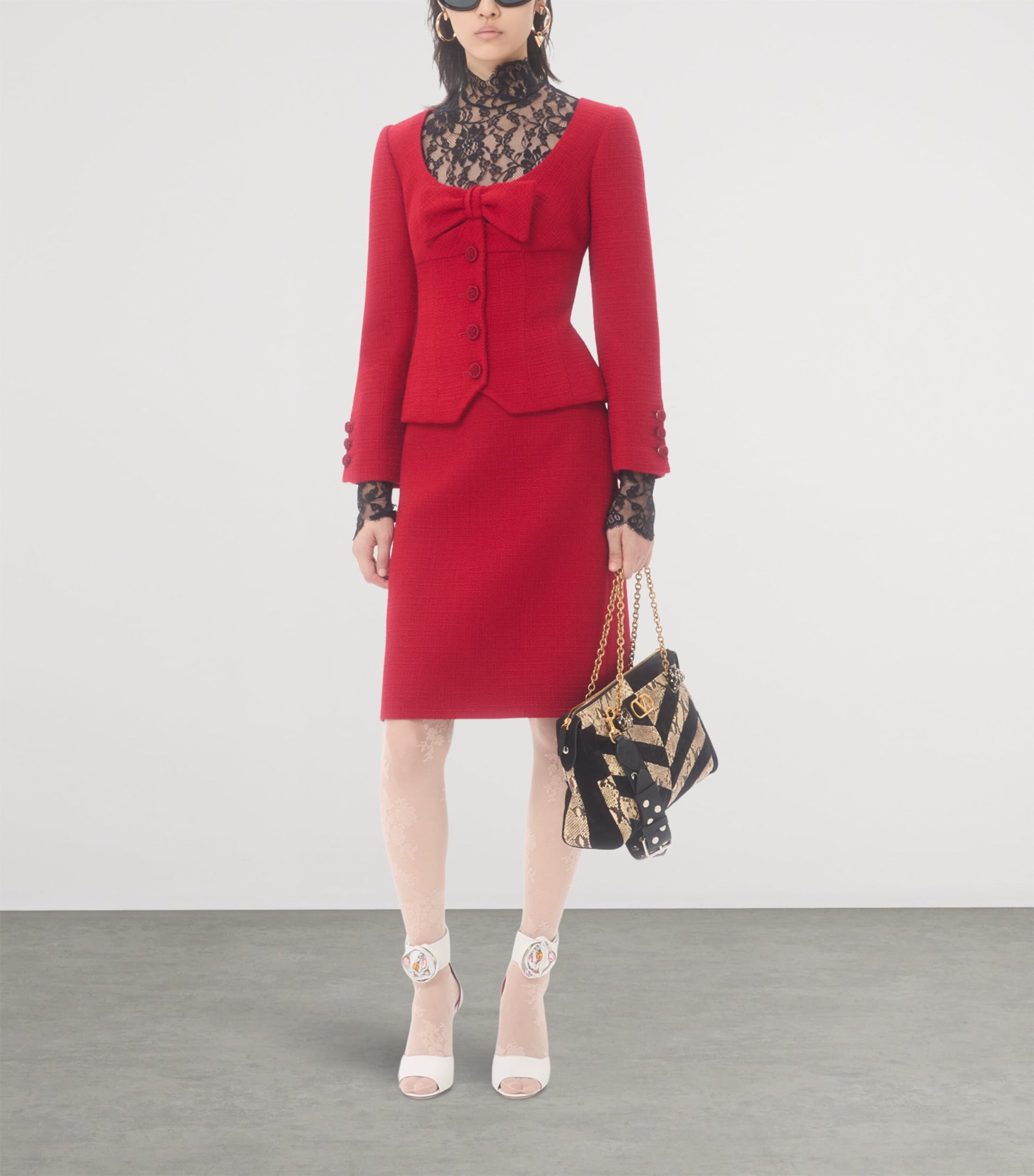 Valentino Red Wool-Blend Tweed Skirt