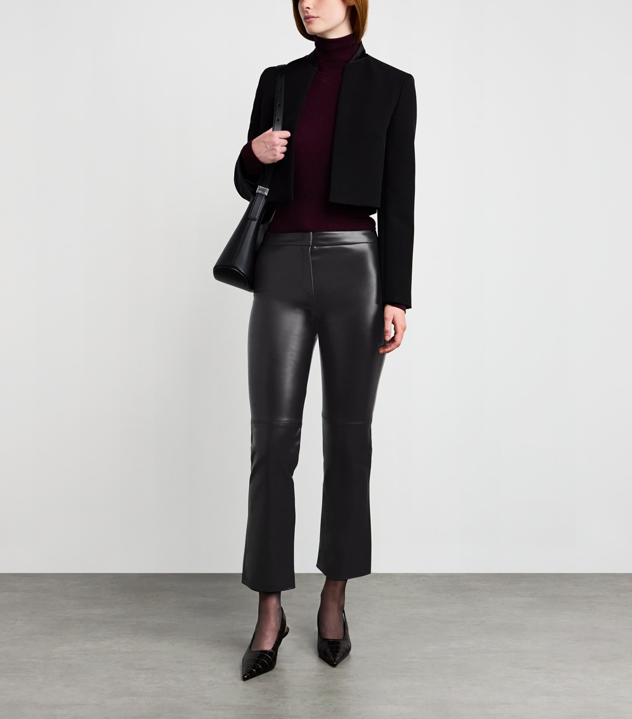 Max Mara Black Faux Leather Cropped Trousers