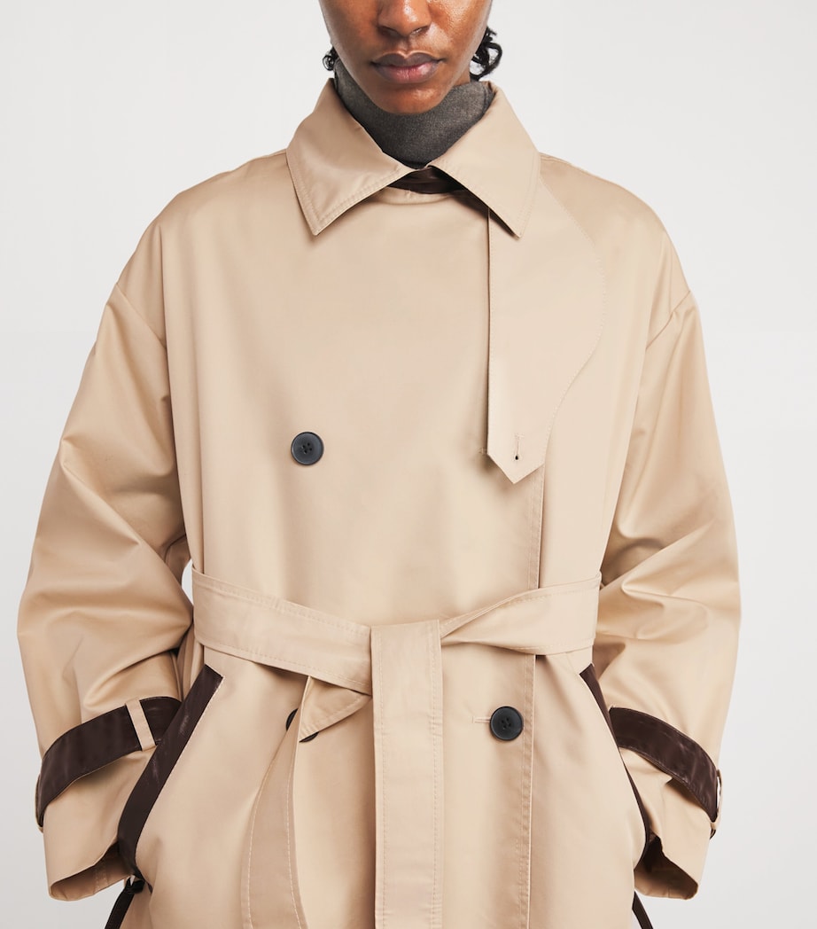 Beige Sheepskin-Trim Trench Coat