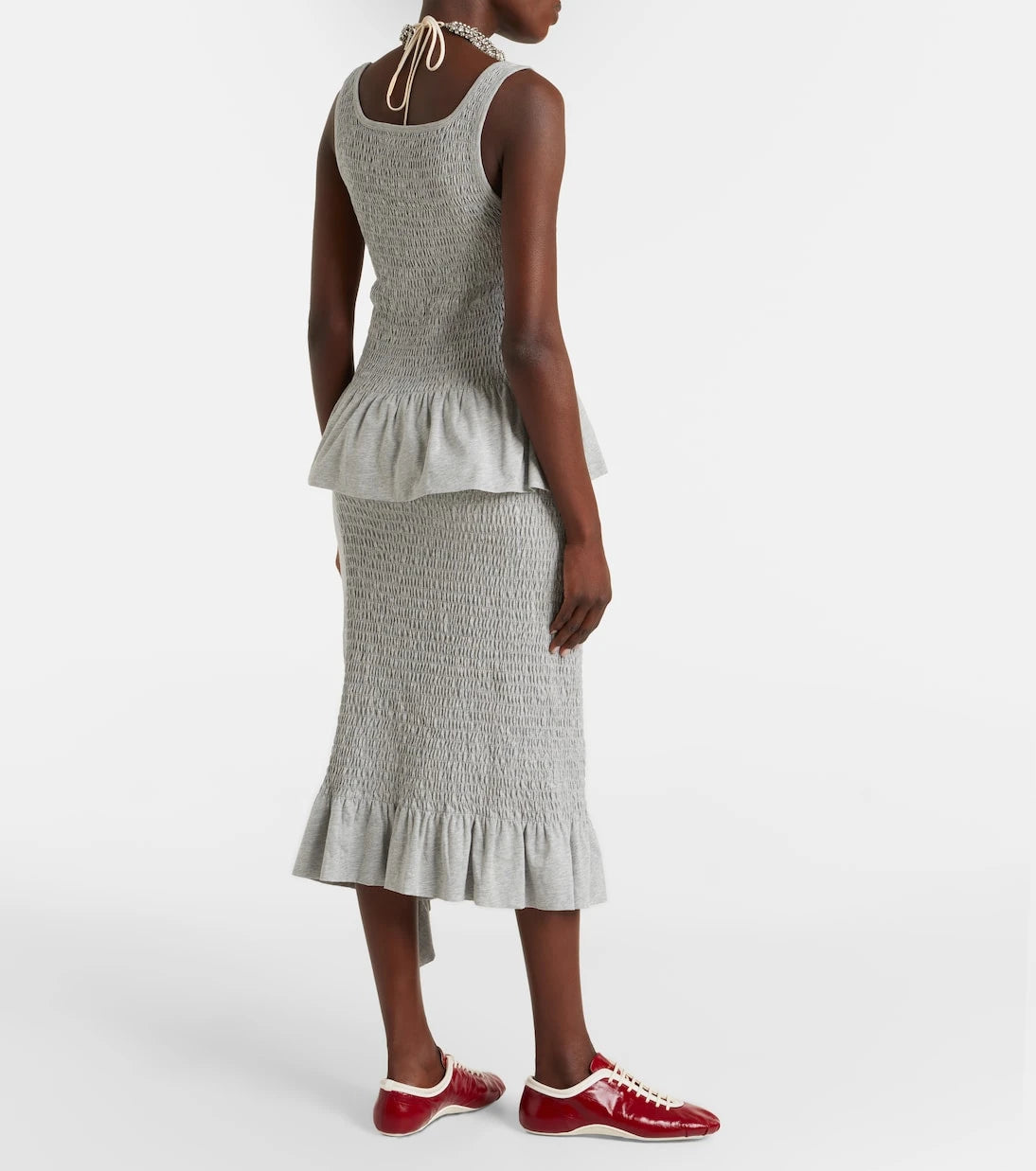 Dries Van Noten - Ruffled smocked cotton midi skirt