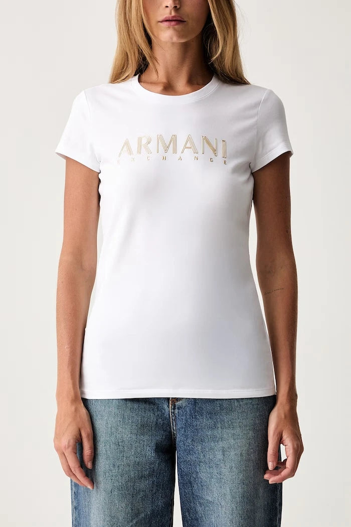 Armani Exchange pamuk ve elastanlı kadın tişörtü
