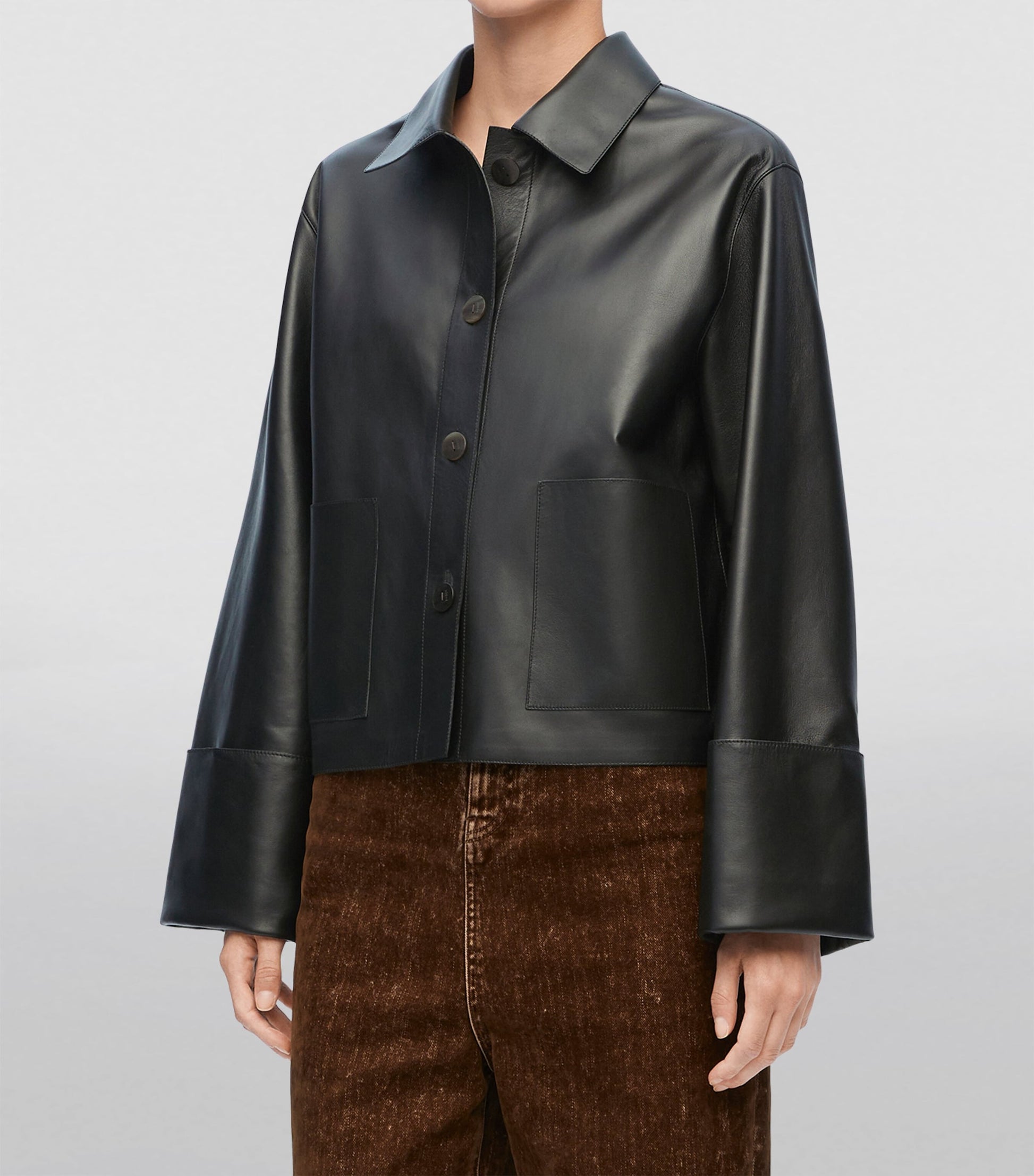LOEWE Black Leather Collared Jacket