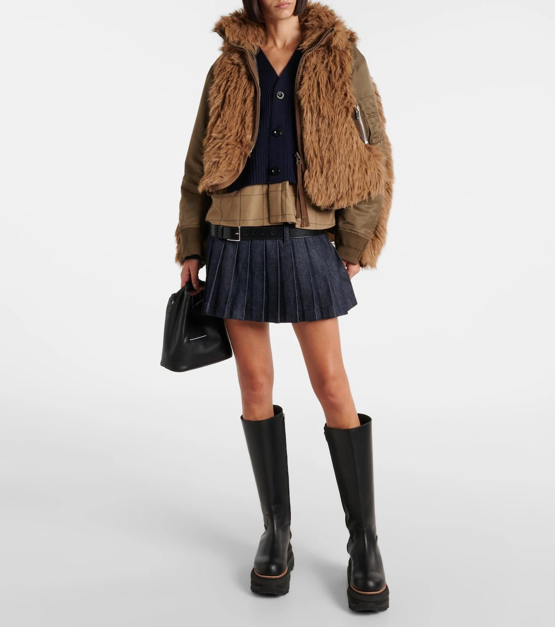 Sacai - جاكيت فني وفرو صناعي