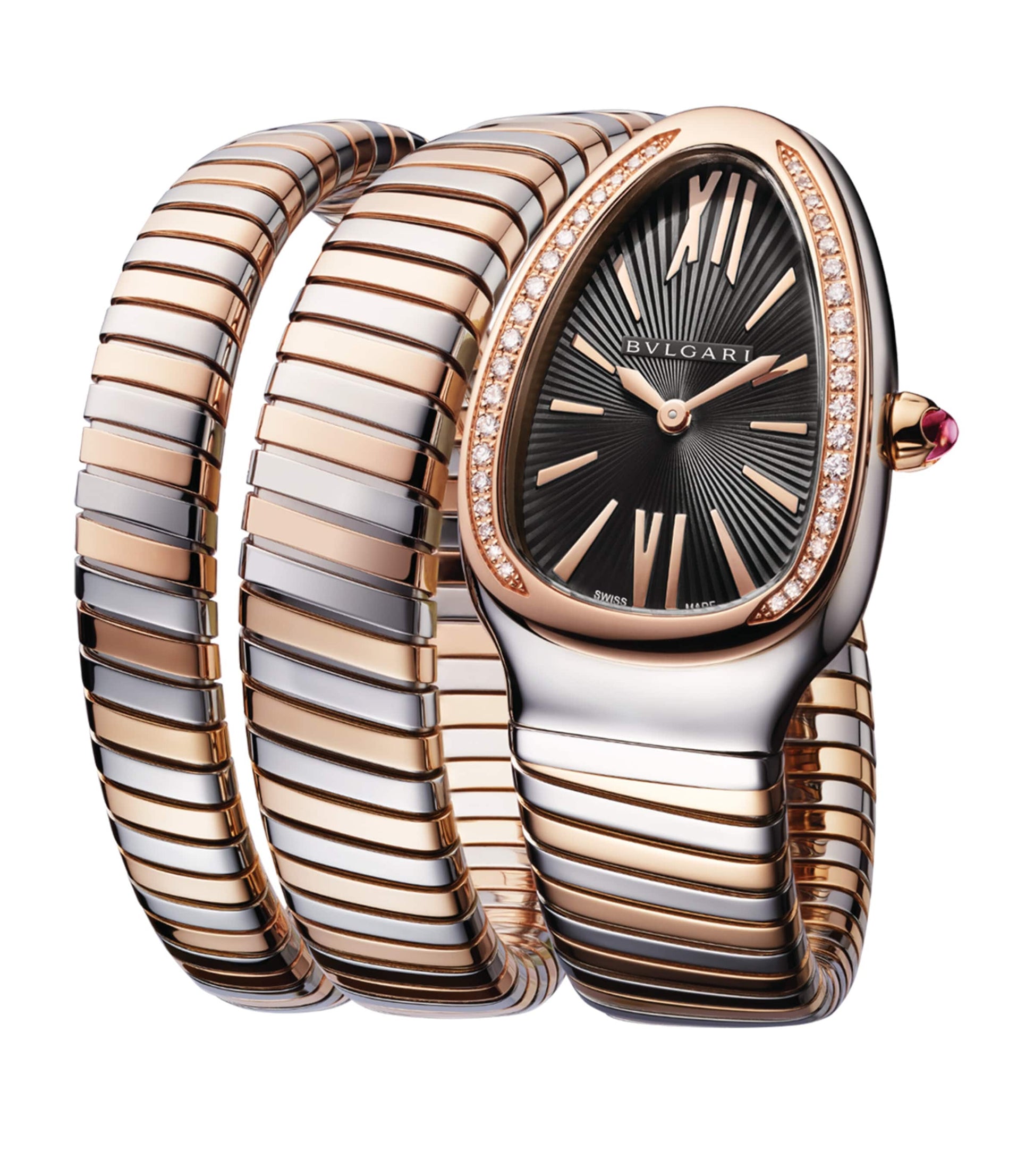 Stainless Steel, Rose Gold and Diamond Serpenti Tubogas Watch 35mm