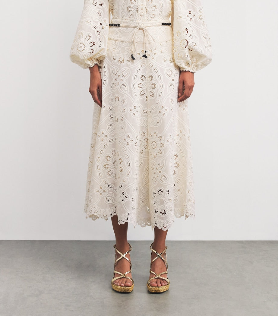 Cotton Rhiannon Embroidered Midi Skirt IVO IVORY