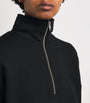 ÉTERNE Black Cropped Cotton-Blend Half-Zip Sweatshirt