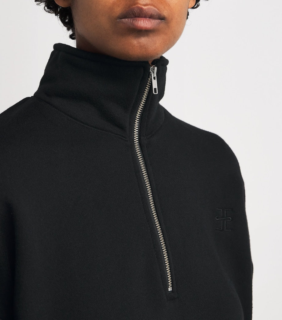 ÉTERNE Black Cropped Cotton-Blend Half-Zip Sweatshirt