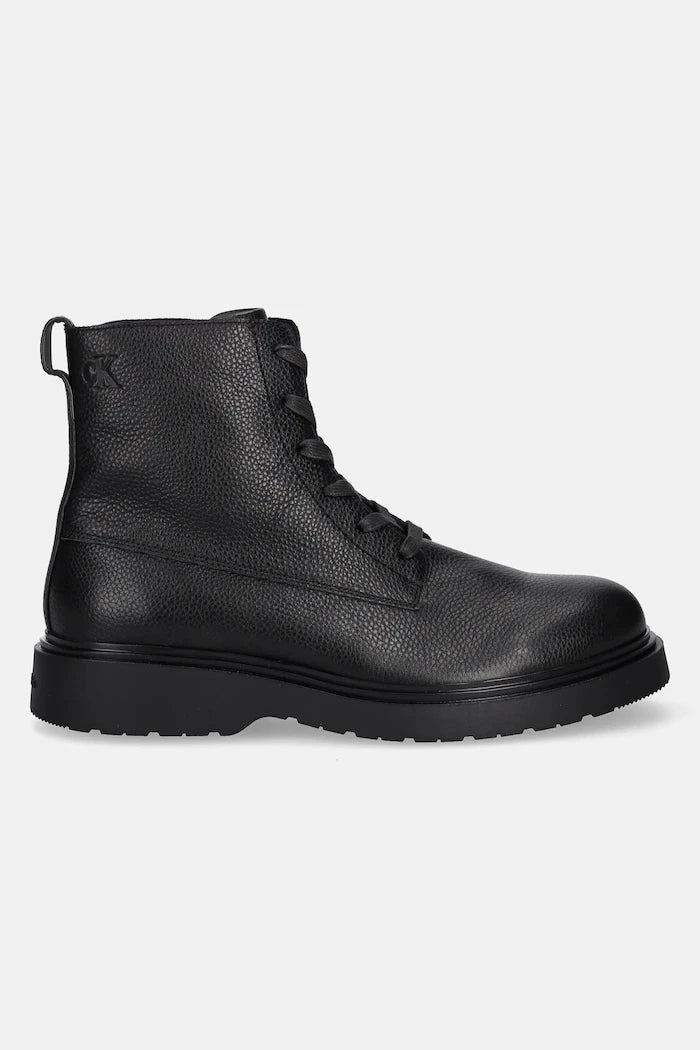 Кожени обувки Calvin Klein COMBAT ESS LACE UP ZIP BOOT LTH