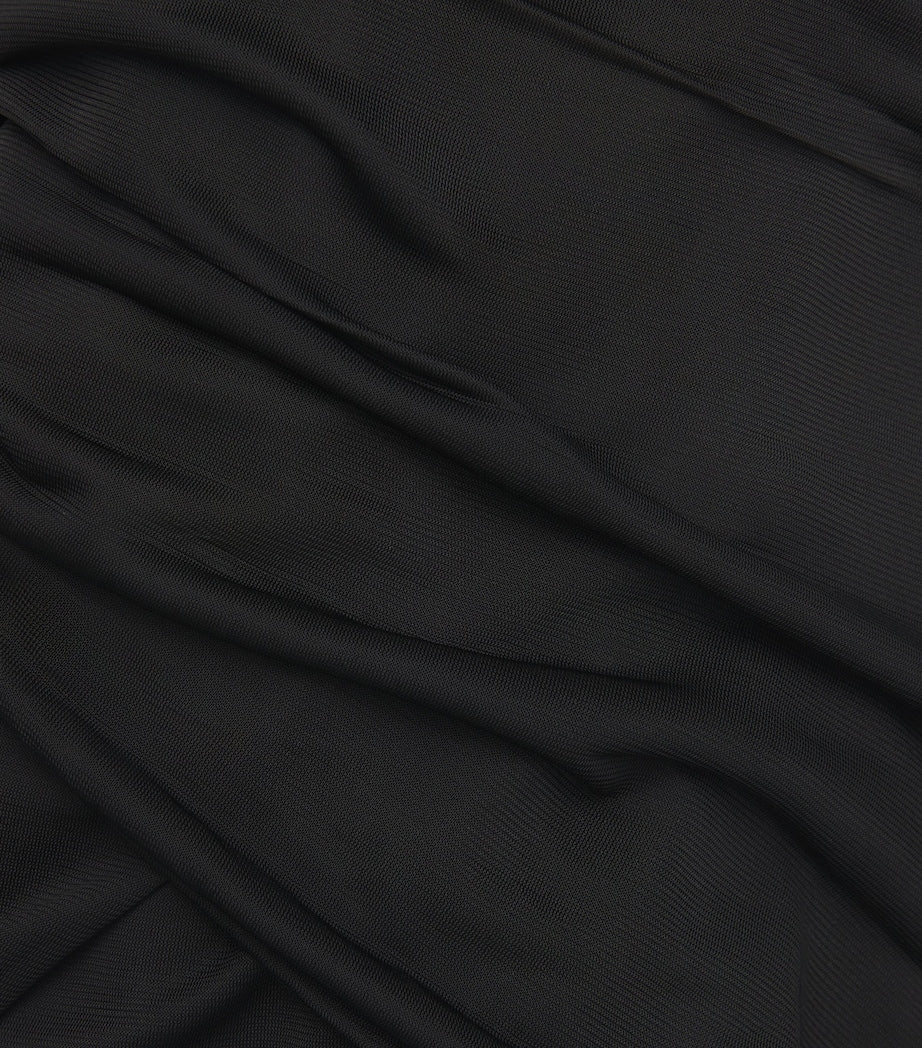 Black Tulle-Sleeve Draped Blouse