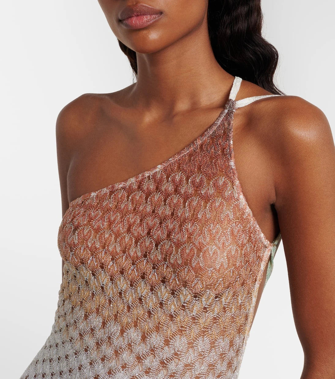 Missoni - Open-knit one-shoulder lamé beach cover-up