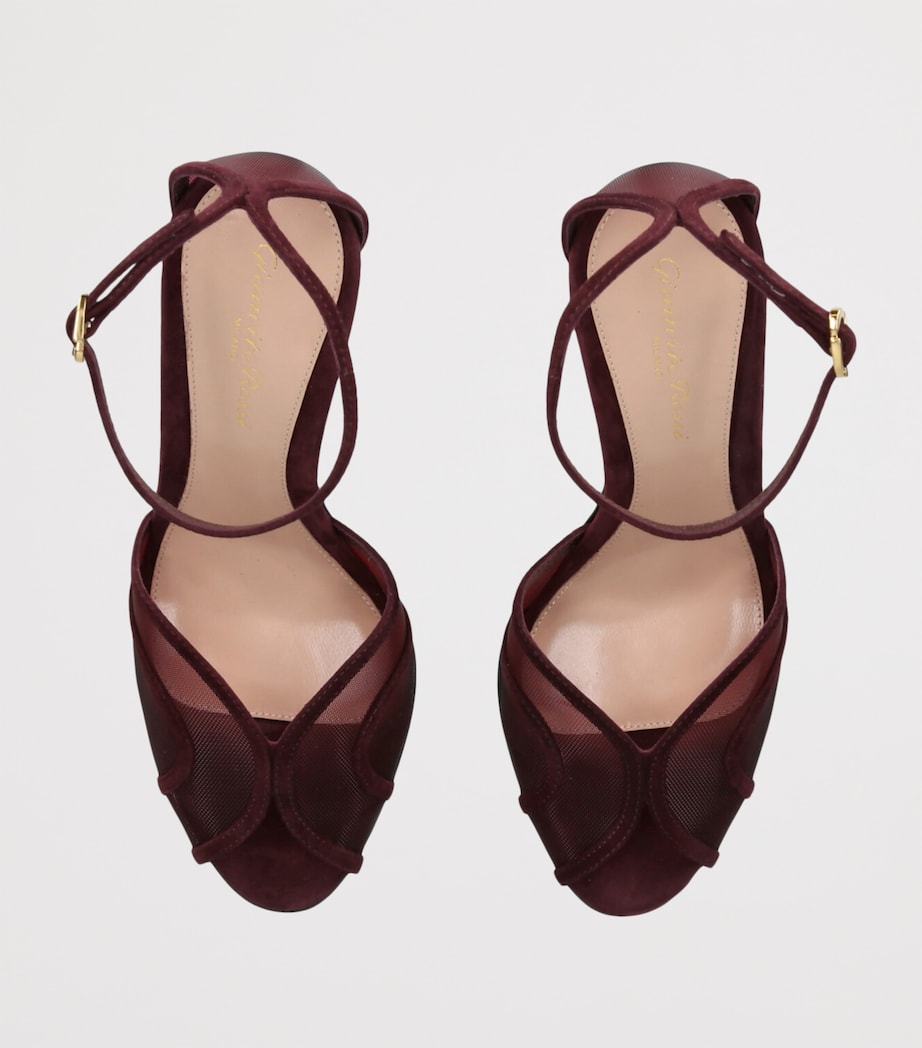 Gianvito Rossi Brown Suede-Mesh Peep-Toe Sandals 100