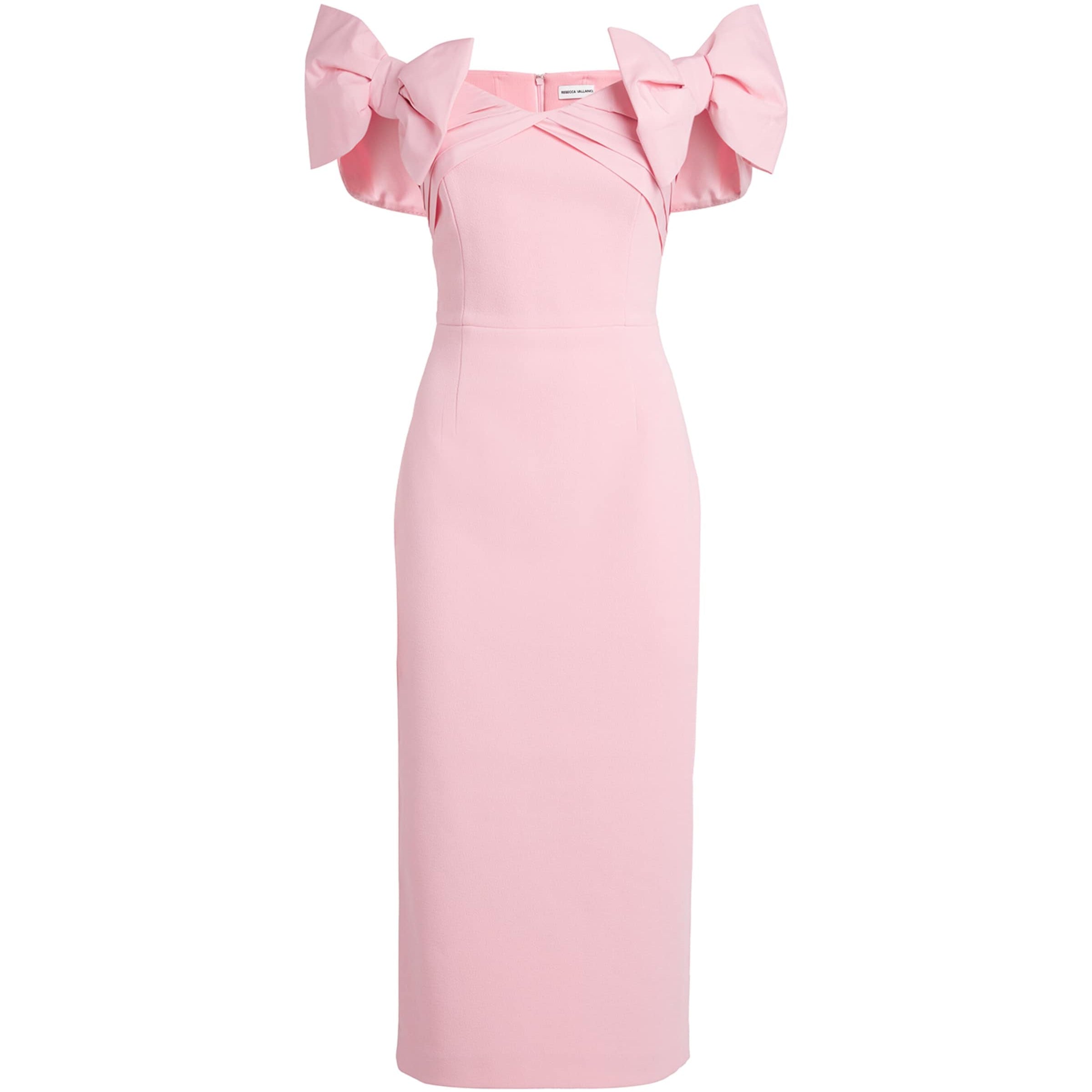Rebecca Vallance Pink Crêpe Bow-Detail Isabella Midi Dress