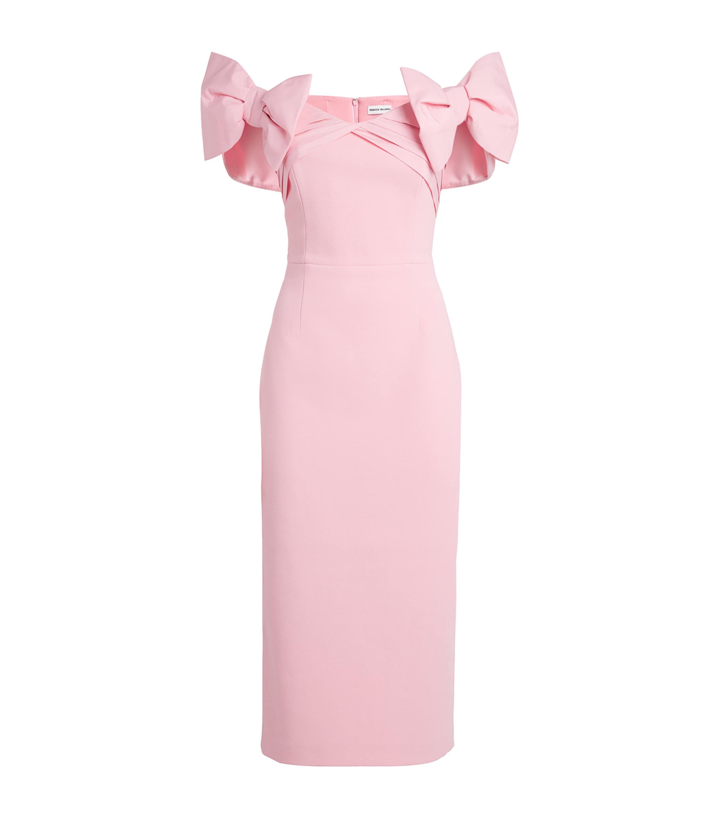 Rebecca Vallance Pink Crêpe Bow-Detail Isabella Midi Dress