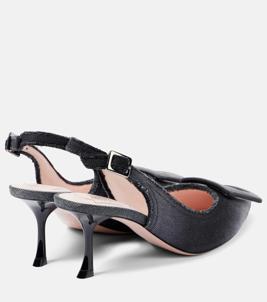 Roger Vivier - Fringed denim slingback pumps