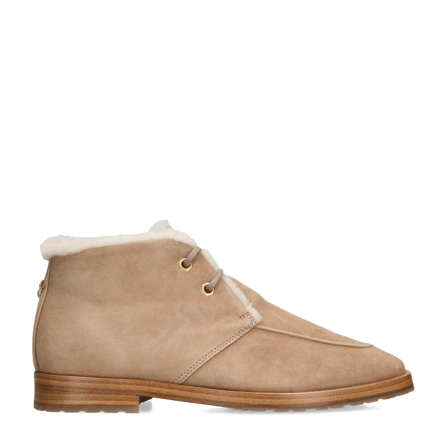 Bougeotte Beige Suede Shearling-Lined Boots
