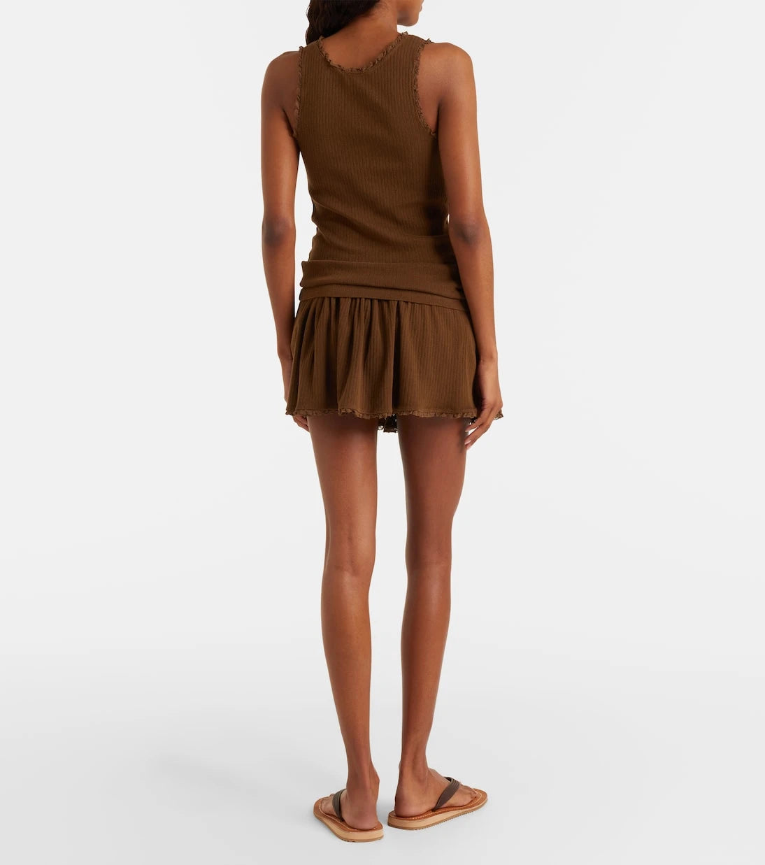Miu Miu - Lace-trimmed pointelle cotton miniskirt