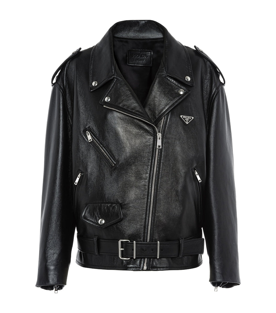 Prada Black Nappa Leather Biker Jacket