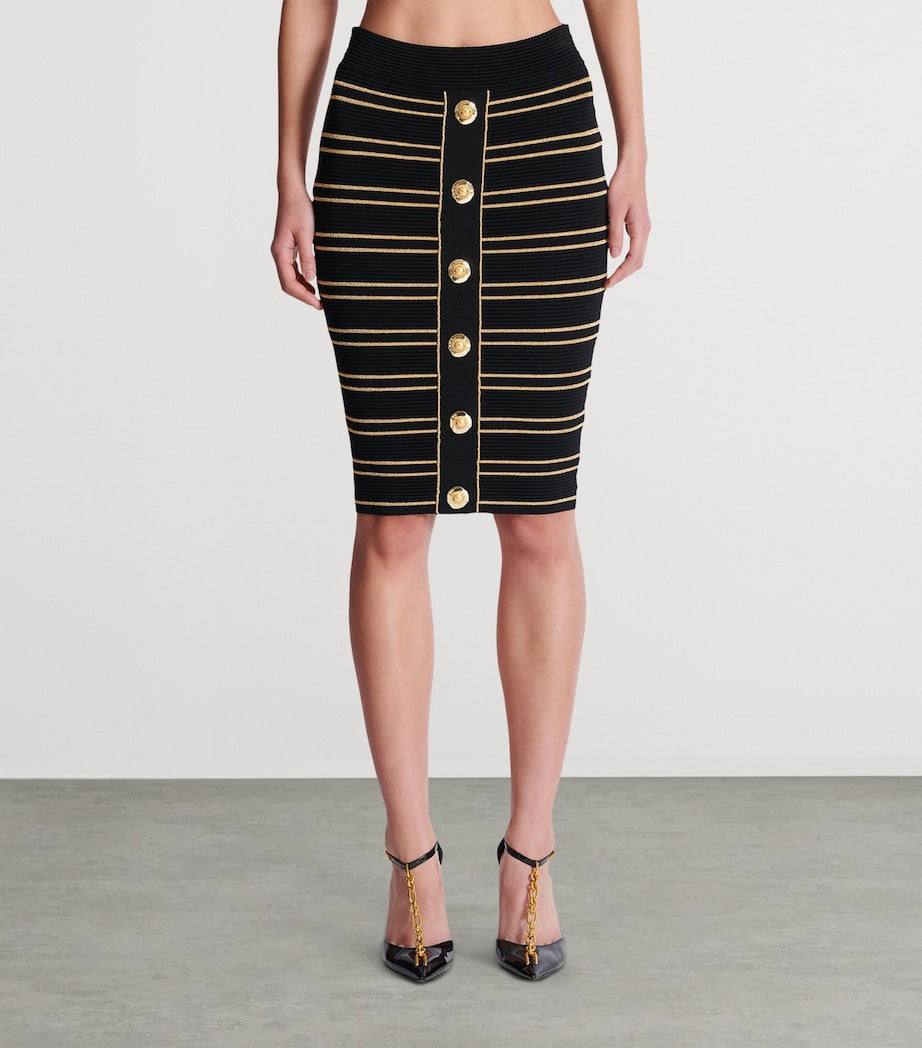 Balmain Black Stripe Midi Pencil Skirt