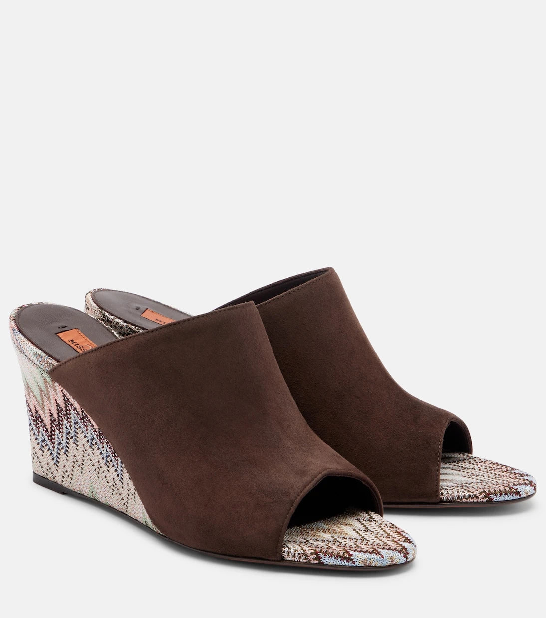 Missoni - حذاء مفتوح بكعب ويدج ونقشة متعرجة "زيجزاج" من الشمواه موديل "مابل"