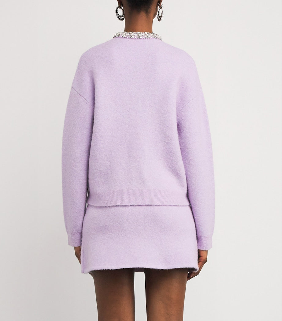 Self-Portrait Purple Crystal-Embellished Cardigan