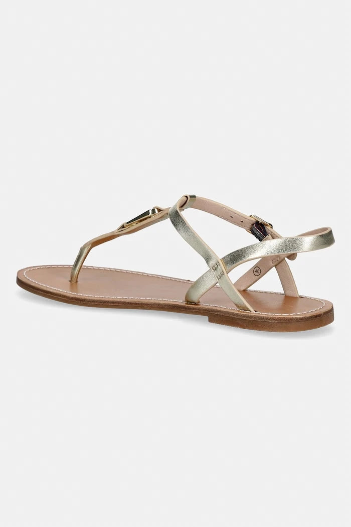 Tommy Hilfiger düz tabanlı kadın deri sandalet LEATHER THONG SANDAL GOLD