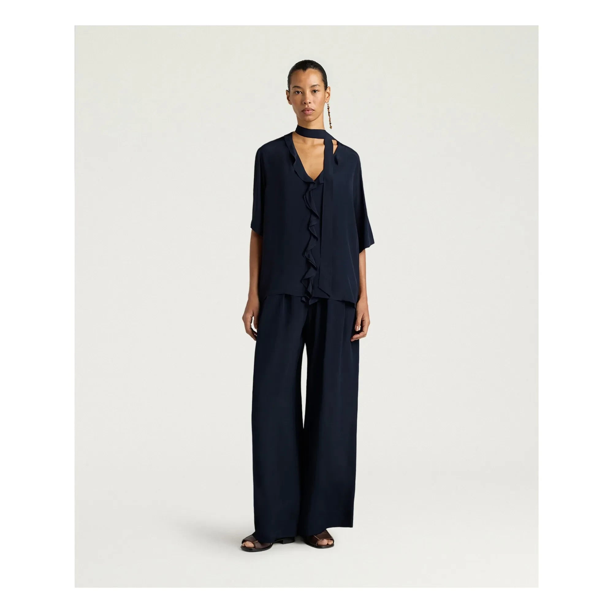 Momoni - Salvia short-sleeve blouse | Navy blue
