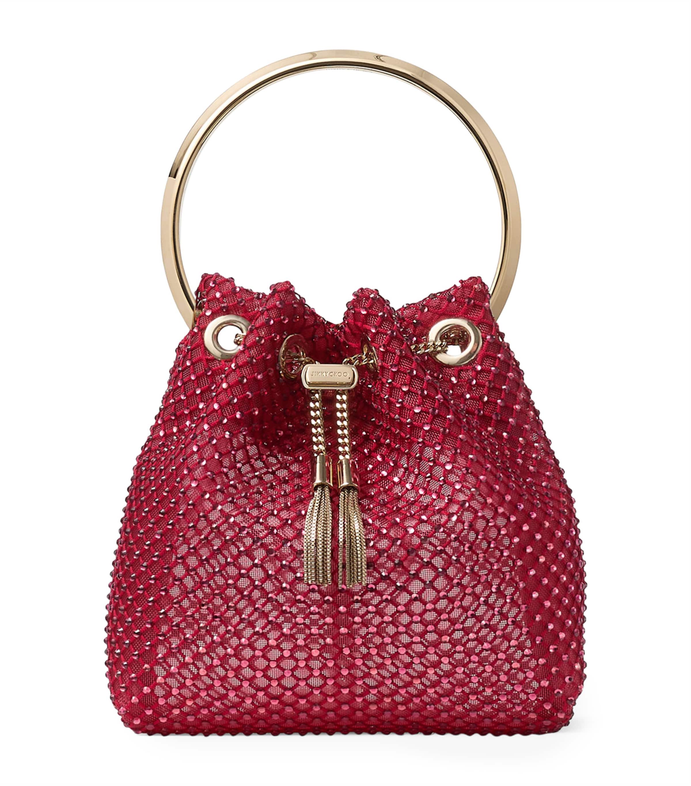 Jimmy Choo Red Embellished Bon Bon Top-Handle Bag
