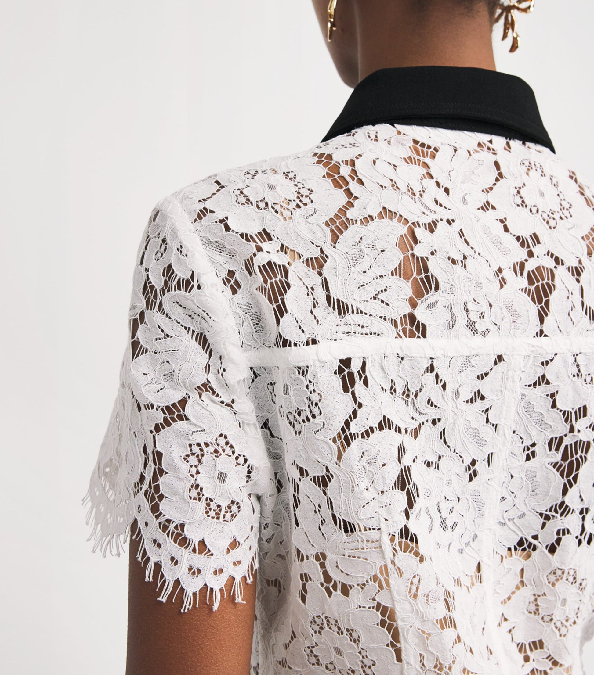 Self-Portrait Lace Contrast-Collar Mini Dress