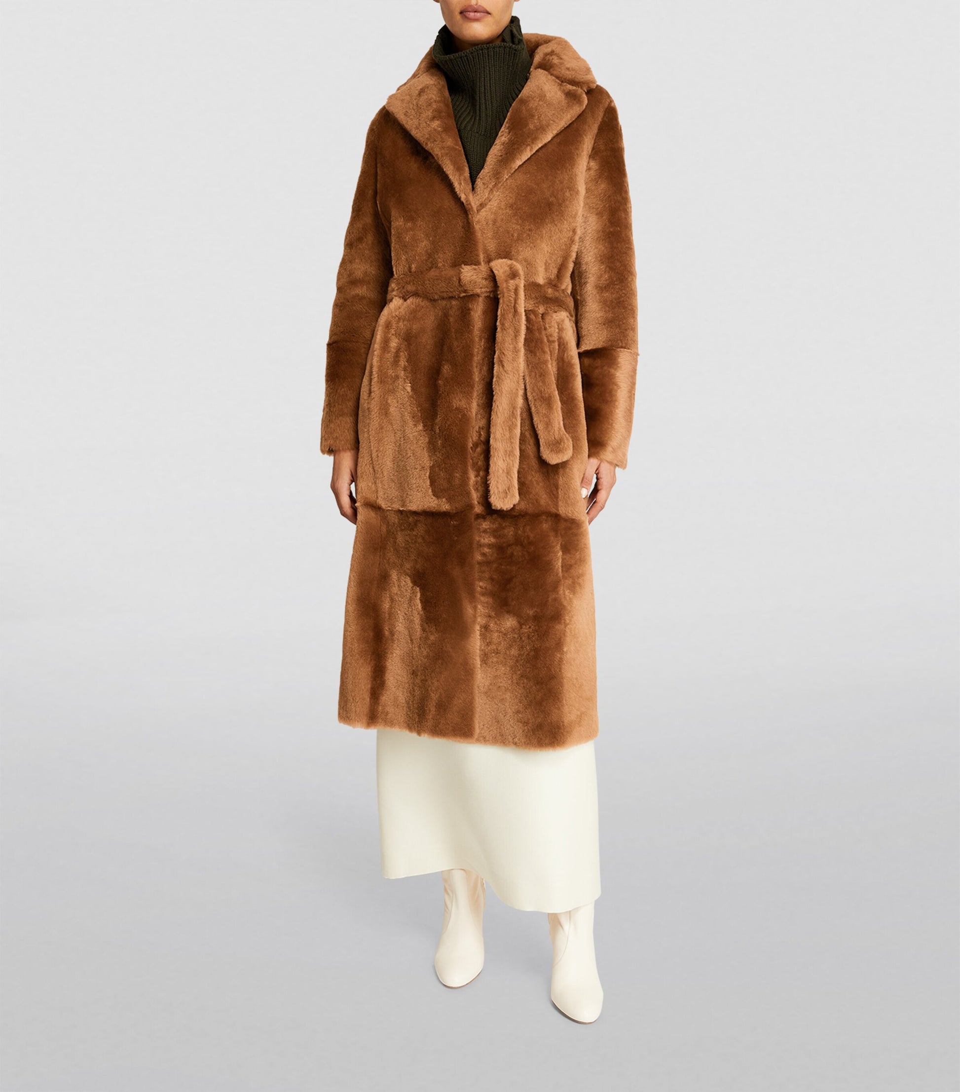 Yves Salomon Beige Lamb Fur Reversible Wrap Coat