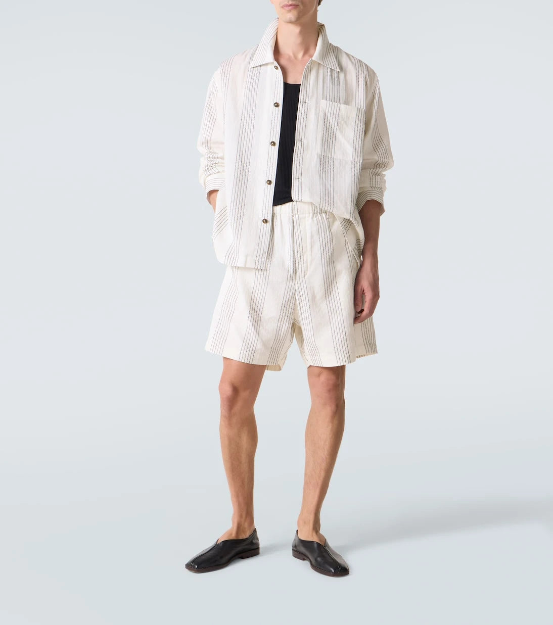 Commas - Textured Striped cotton Bermuda shorts