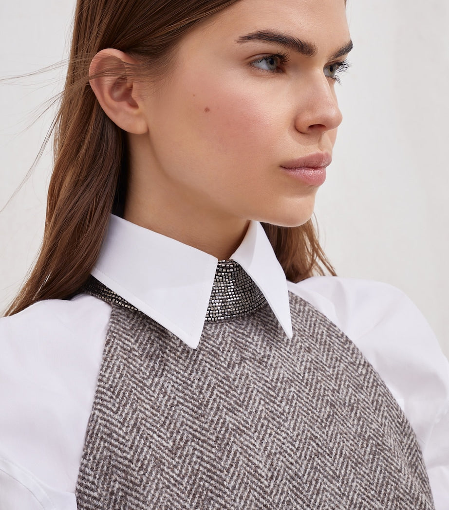 Brunello Cucinelli Brown Wool-Blend Tweed Mini Dress