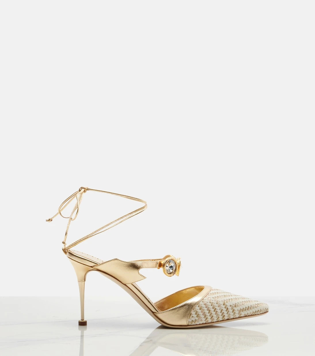 Manolo Blahnik - Soria embellished leather-trimmed pumps