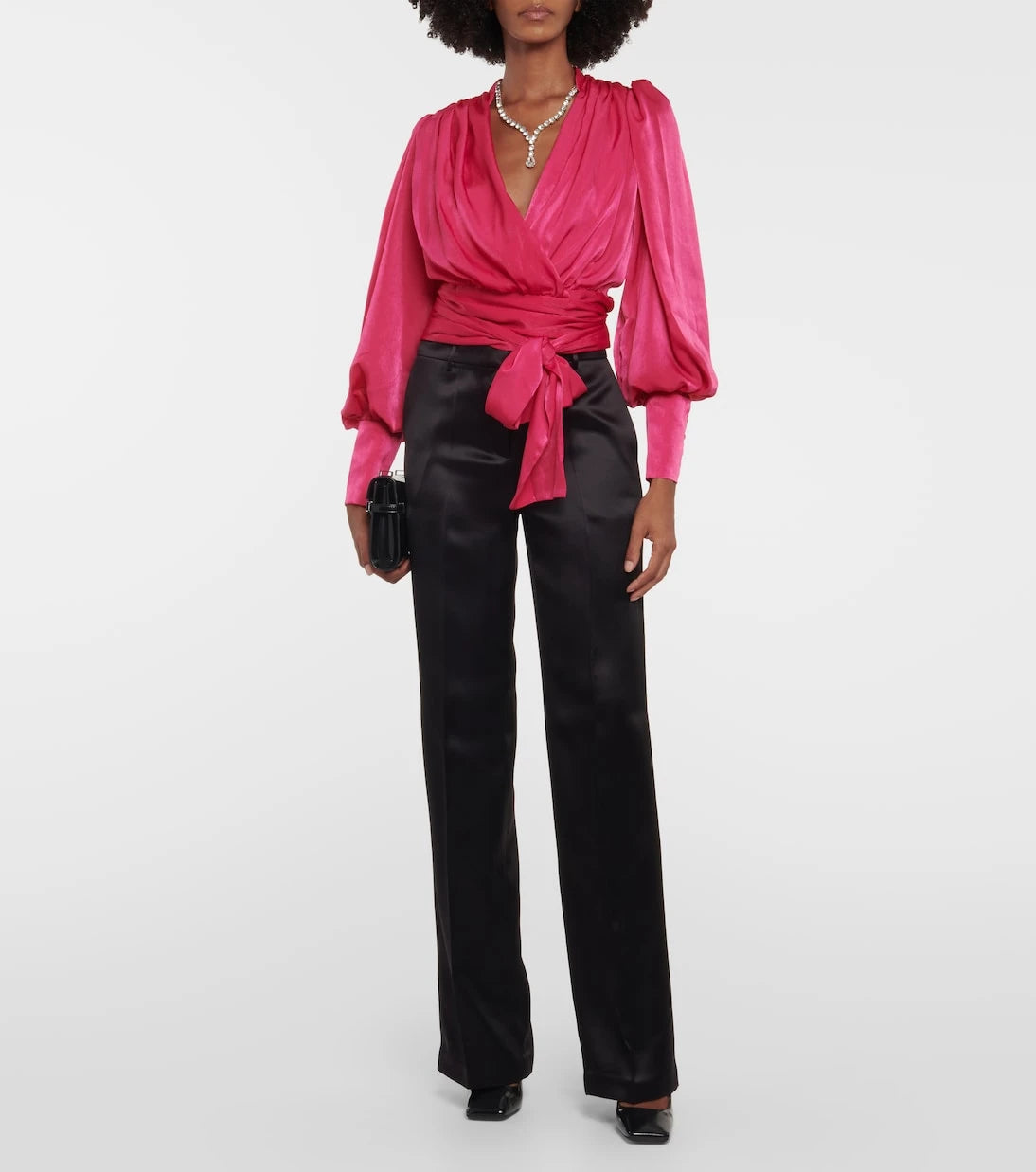 Costarellos - Mouglalis wrap satin blouse