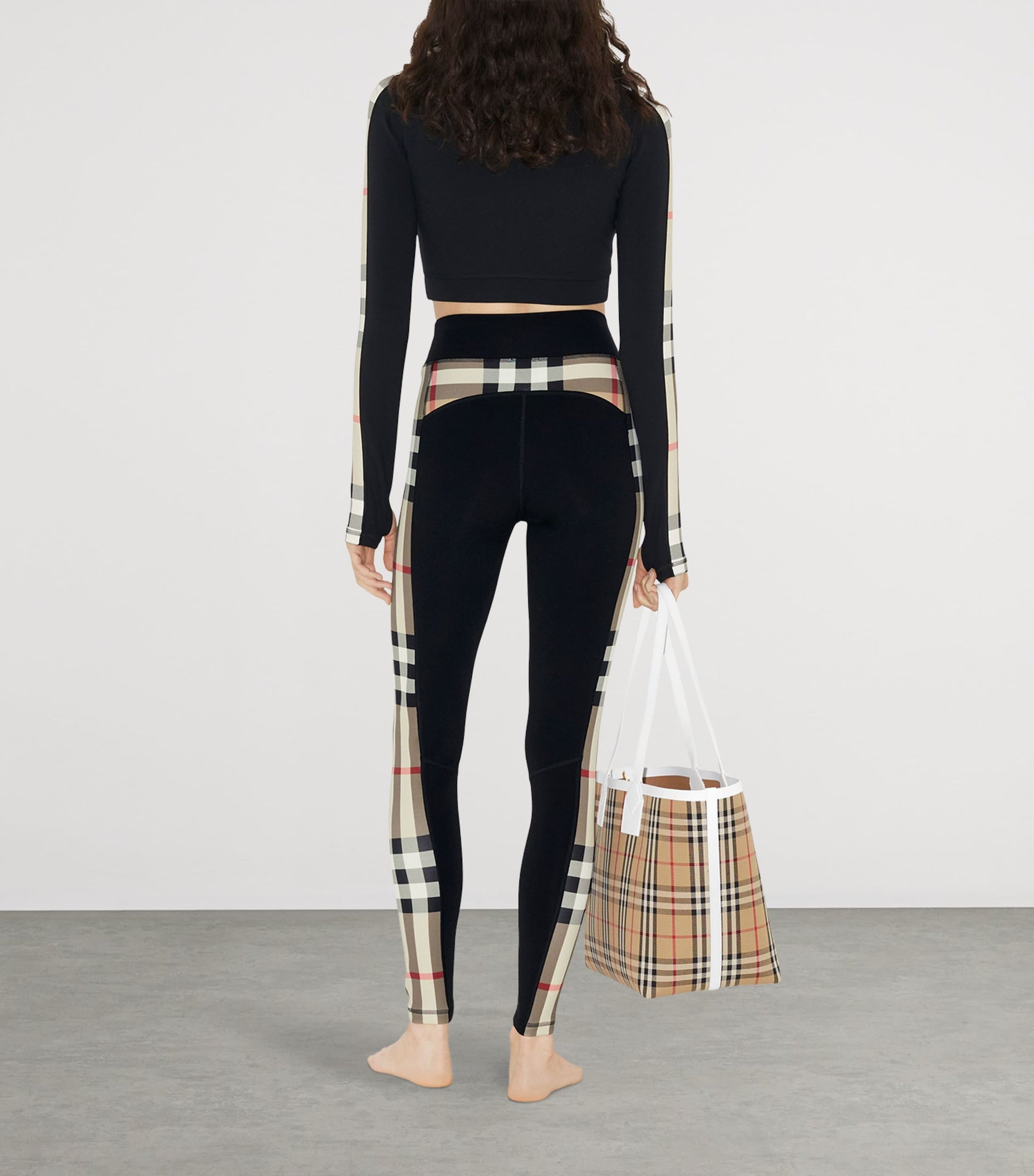 Burberry Black Stretch-Jersey Check Zip-Up Crop Top