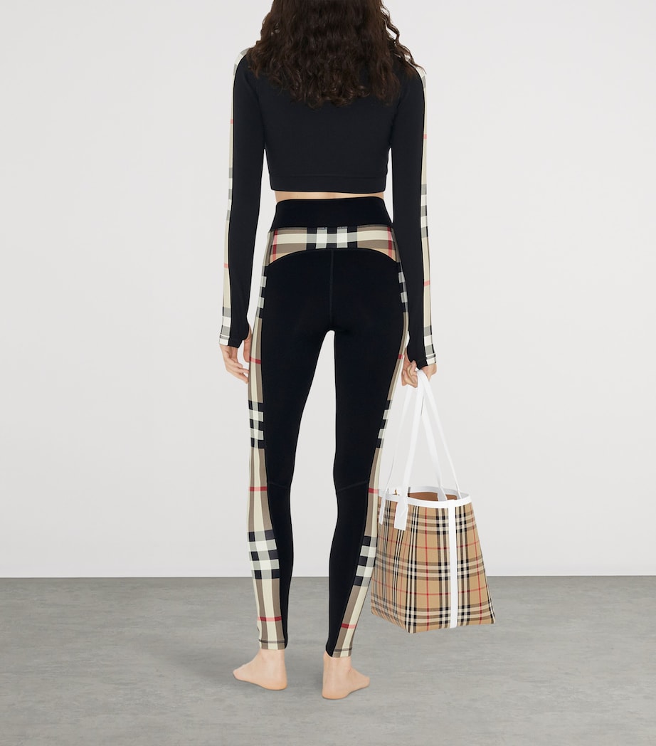 Stretch-Jersey Check Zip-Up Crop Top BLACK