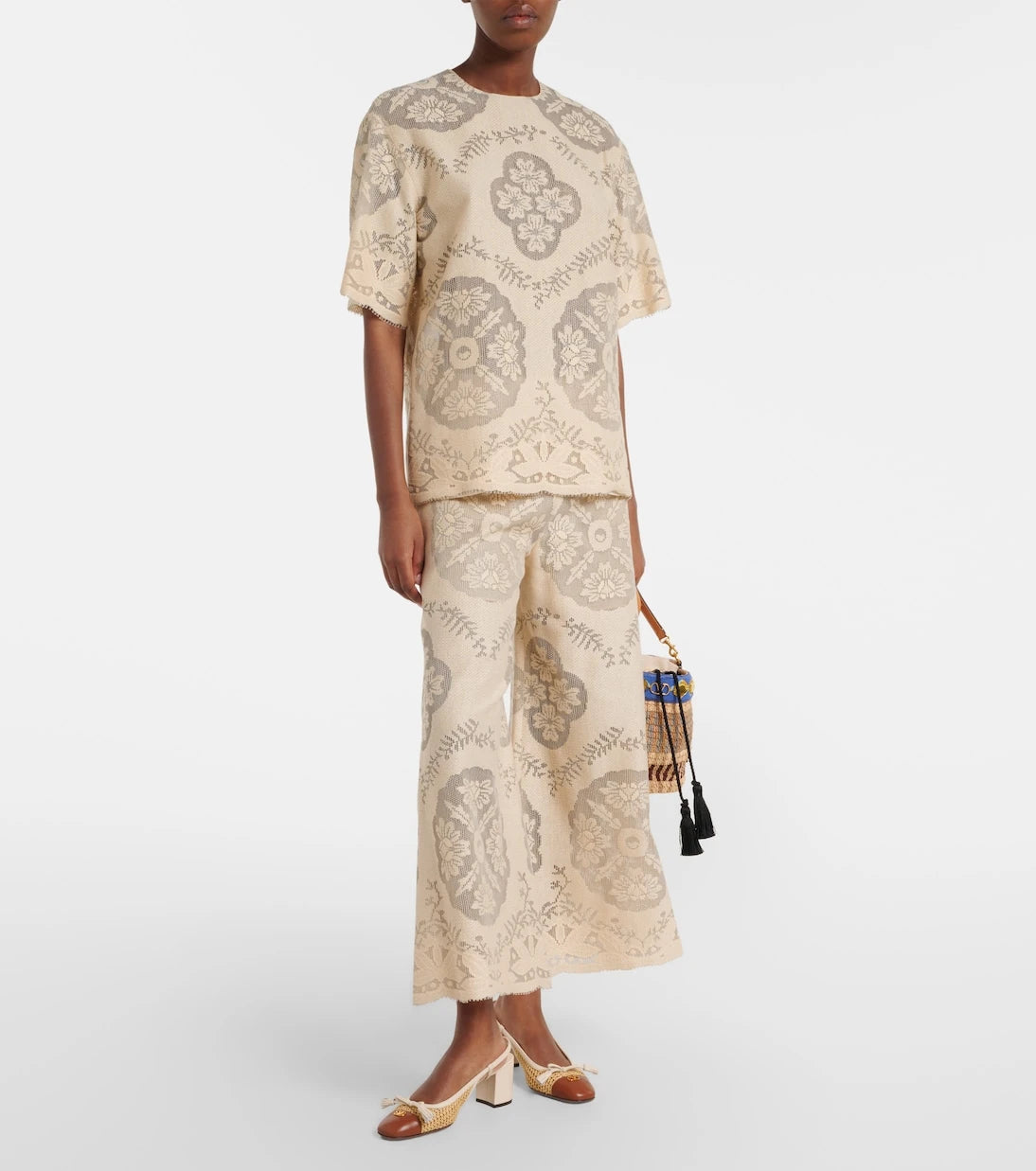 Valentino - Embroidered cotton-blend wide-leg pants