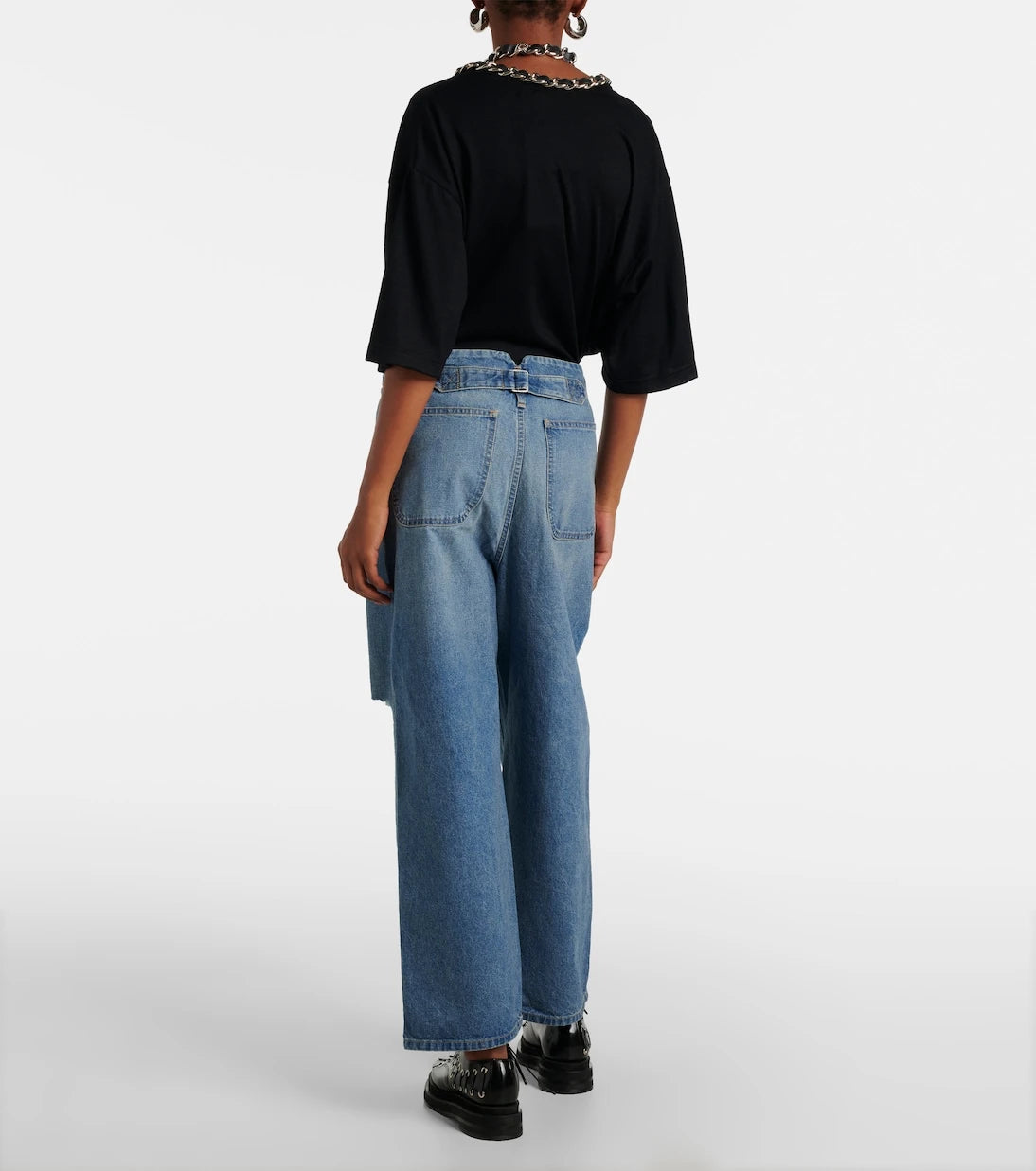 Junya Watanabe - Kesik detaylı geniş paça jean pantolon