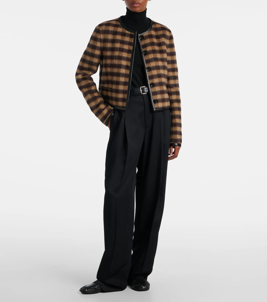 Proenza Schouler - Checked leather-trimmed wool-blend jacket