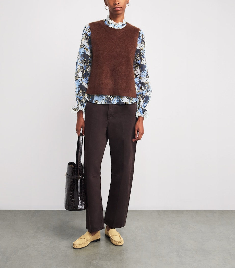 Blue Cotton-Silk Meadow Print Blouse