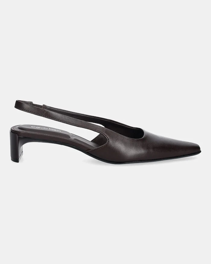 Calvin Klein SET BACK HEEL PUMP SLINGBACK LTH Deri Kalın Topuklu Ayakkabı