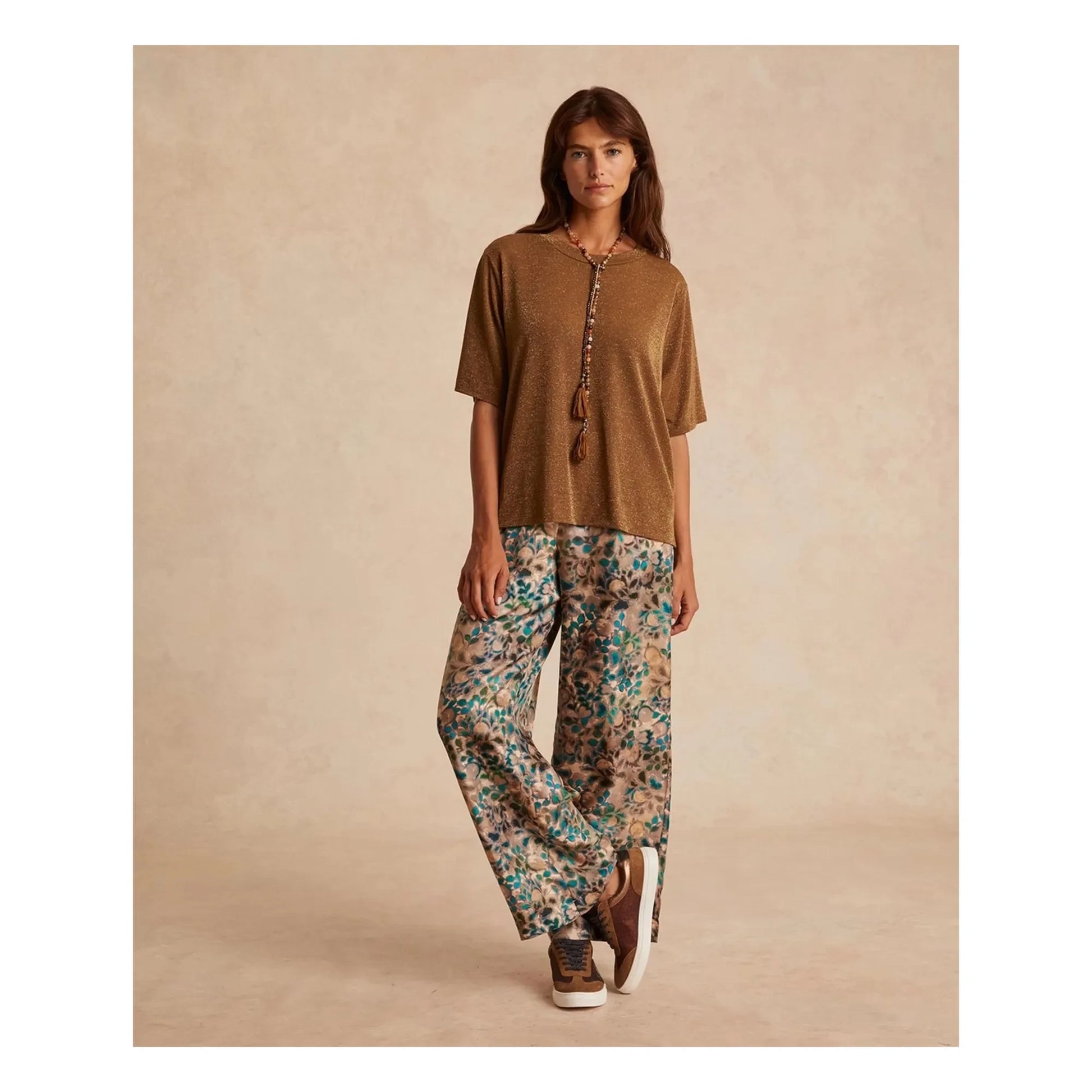 Momoni - Iora Metallic T-shirt | Tabacco