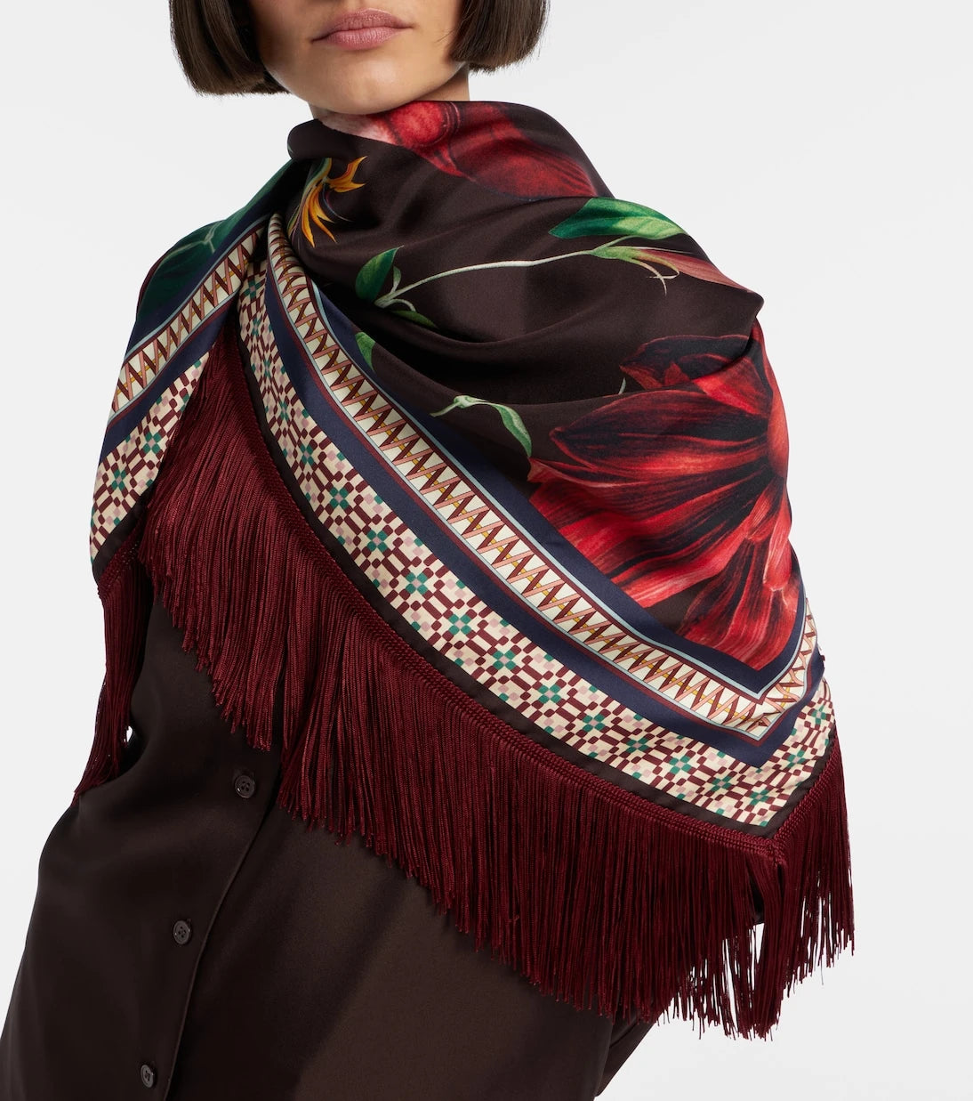 La DoubleJ - Fringed printed silk twill scarf