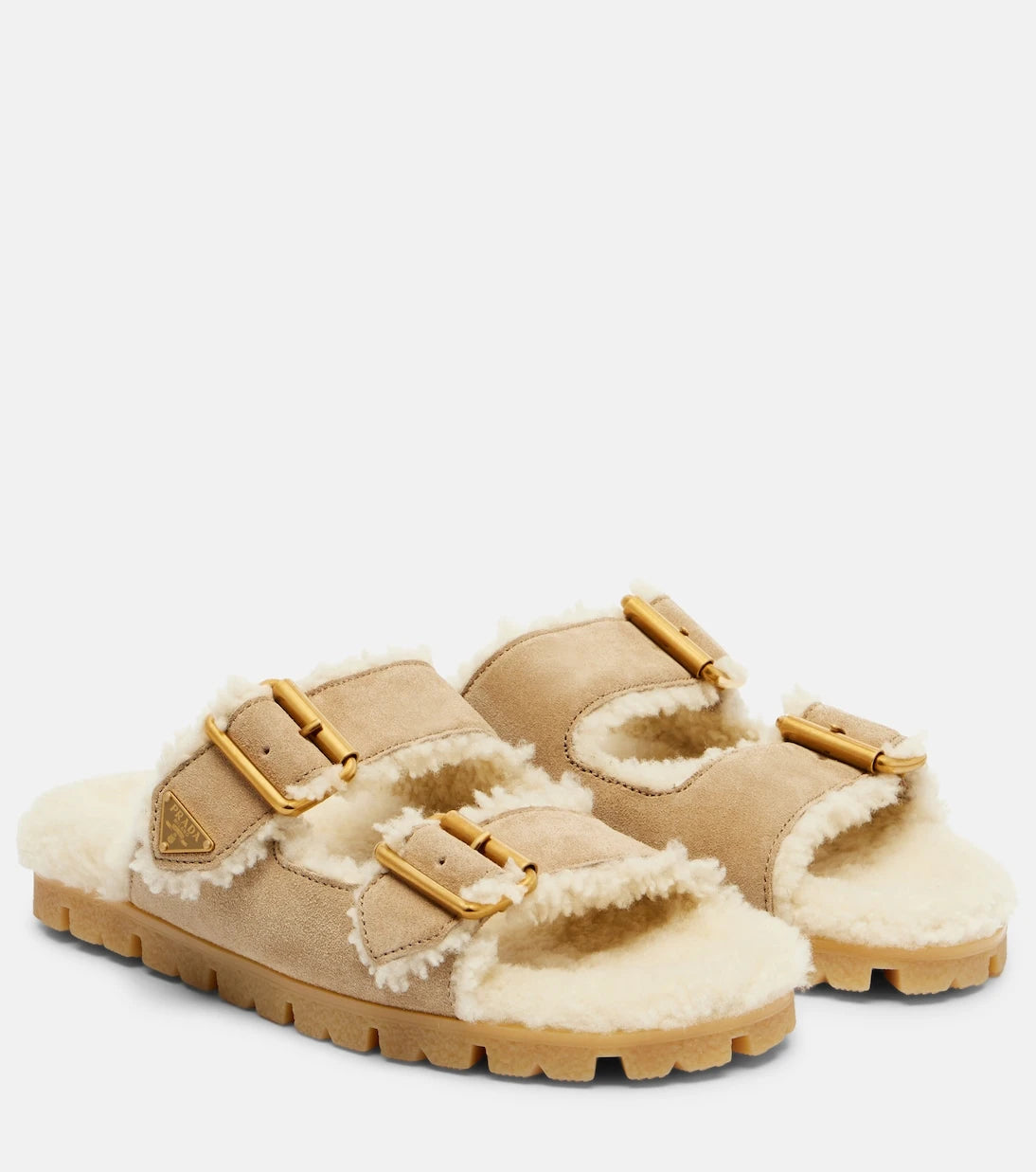Prada - Shearling-lined suede sandals