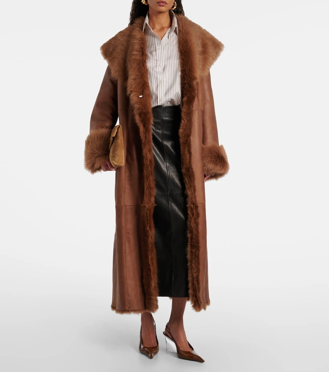 Nour Hammour - Marlene leather and shearling coat