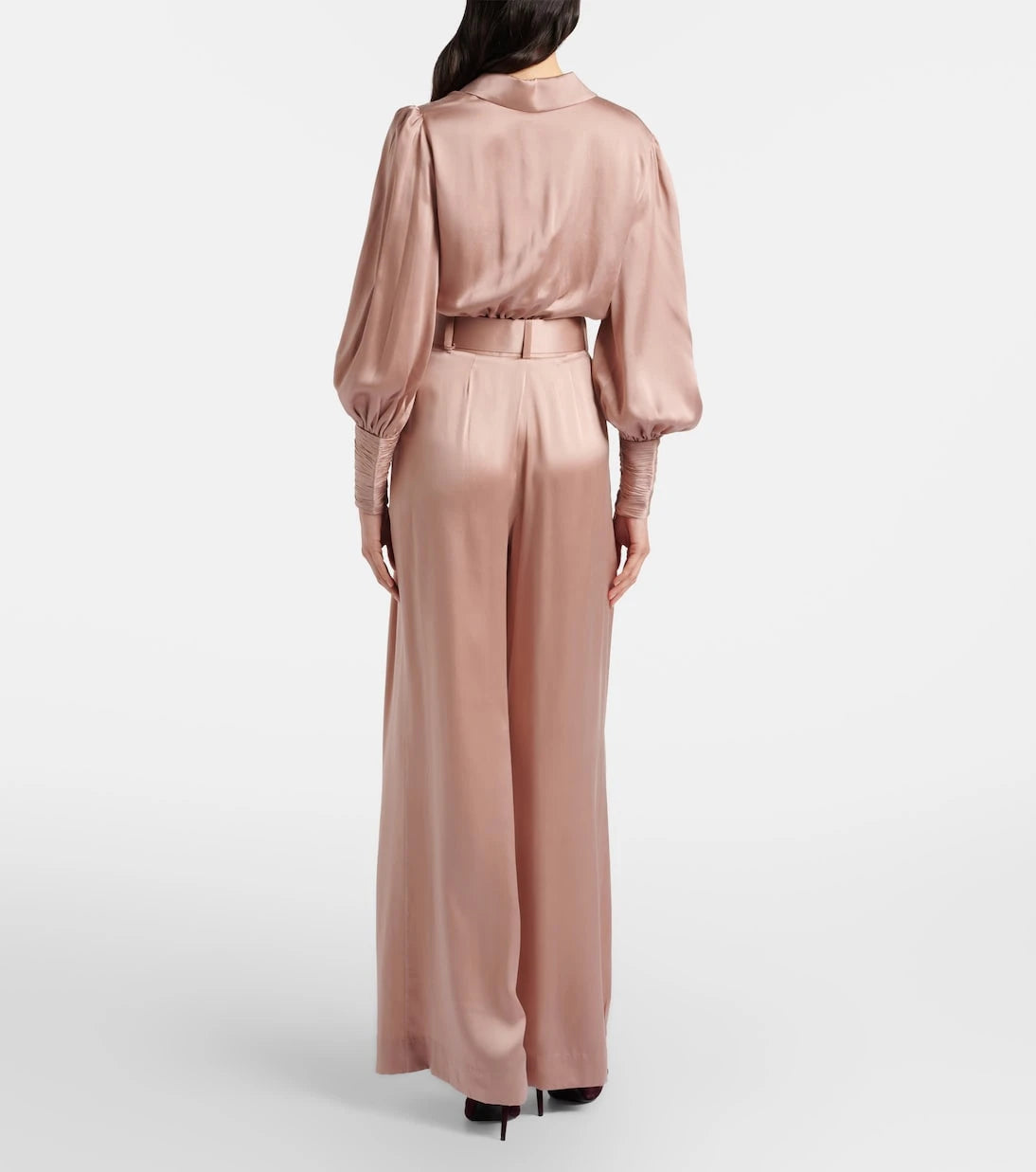 Zimmermann - Belted pleated silk satin wide-leg pants