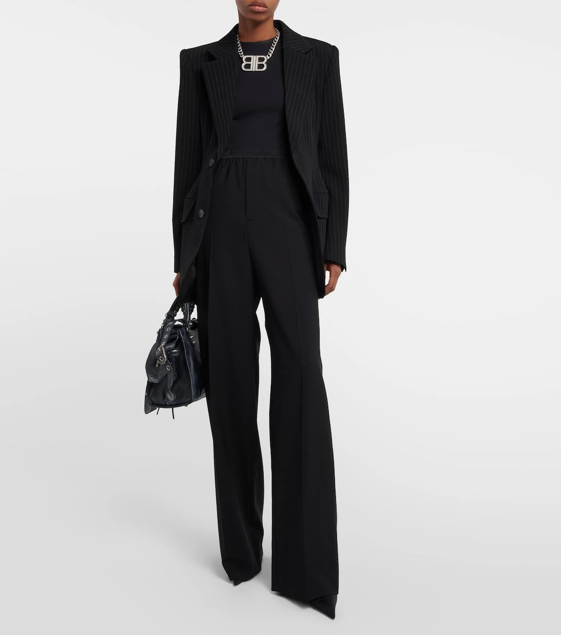 Balenciaga - Logo mid-rise wide-leg wool pants