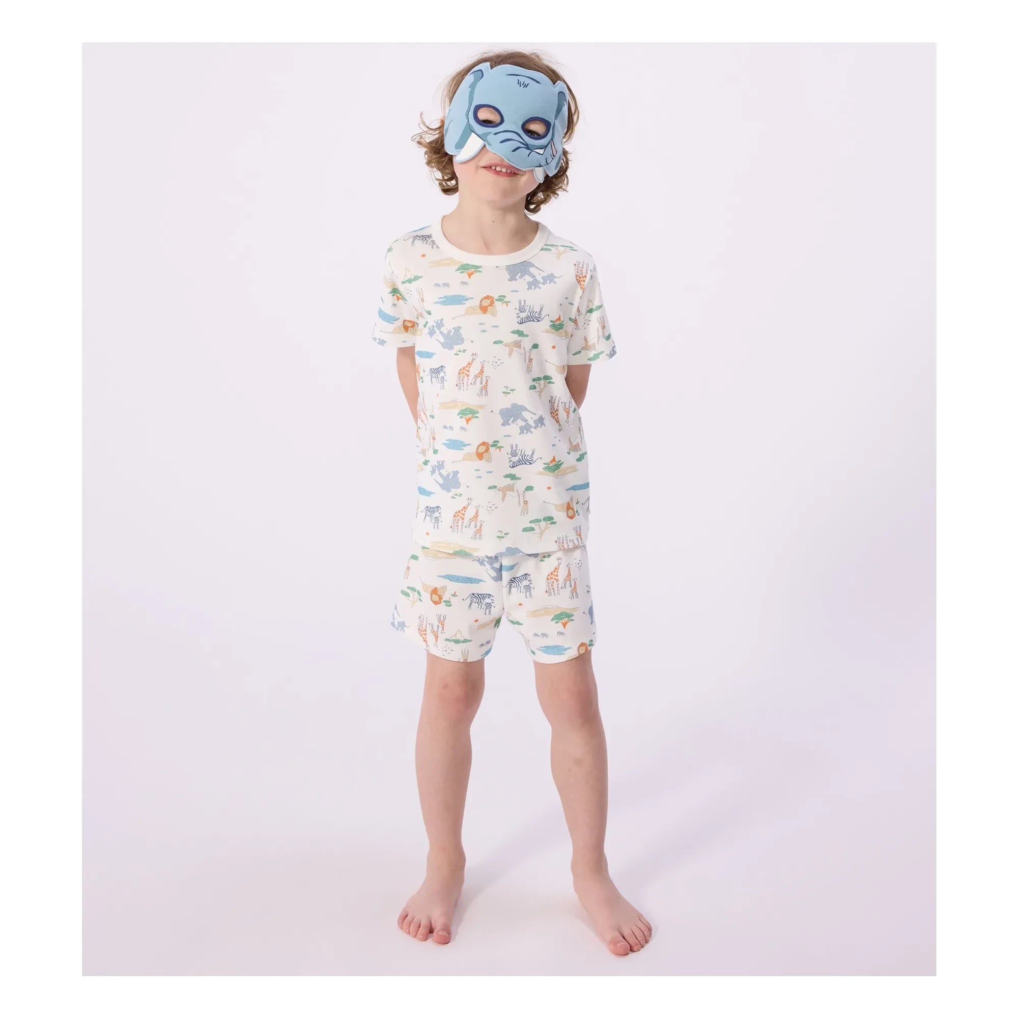 Petit Bateau - Organic cotton Savane pyjama shorts and mask set | White