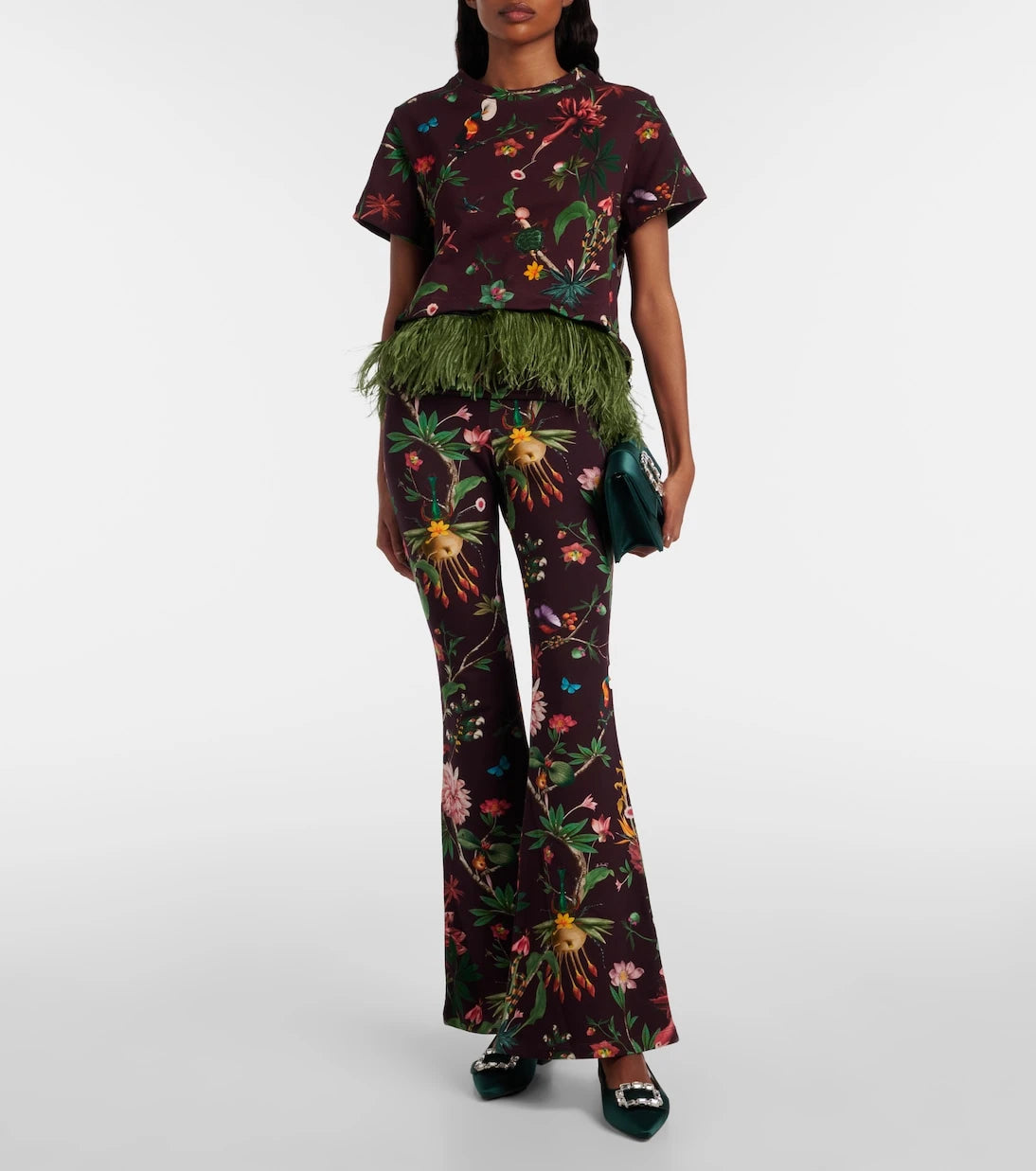 La DoubleJ - La Scala feather-trimmed printed cotton T-shirt
