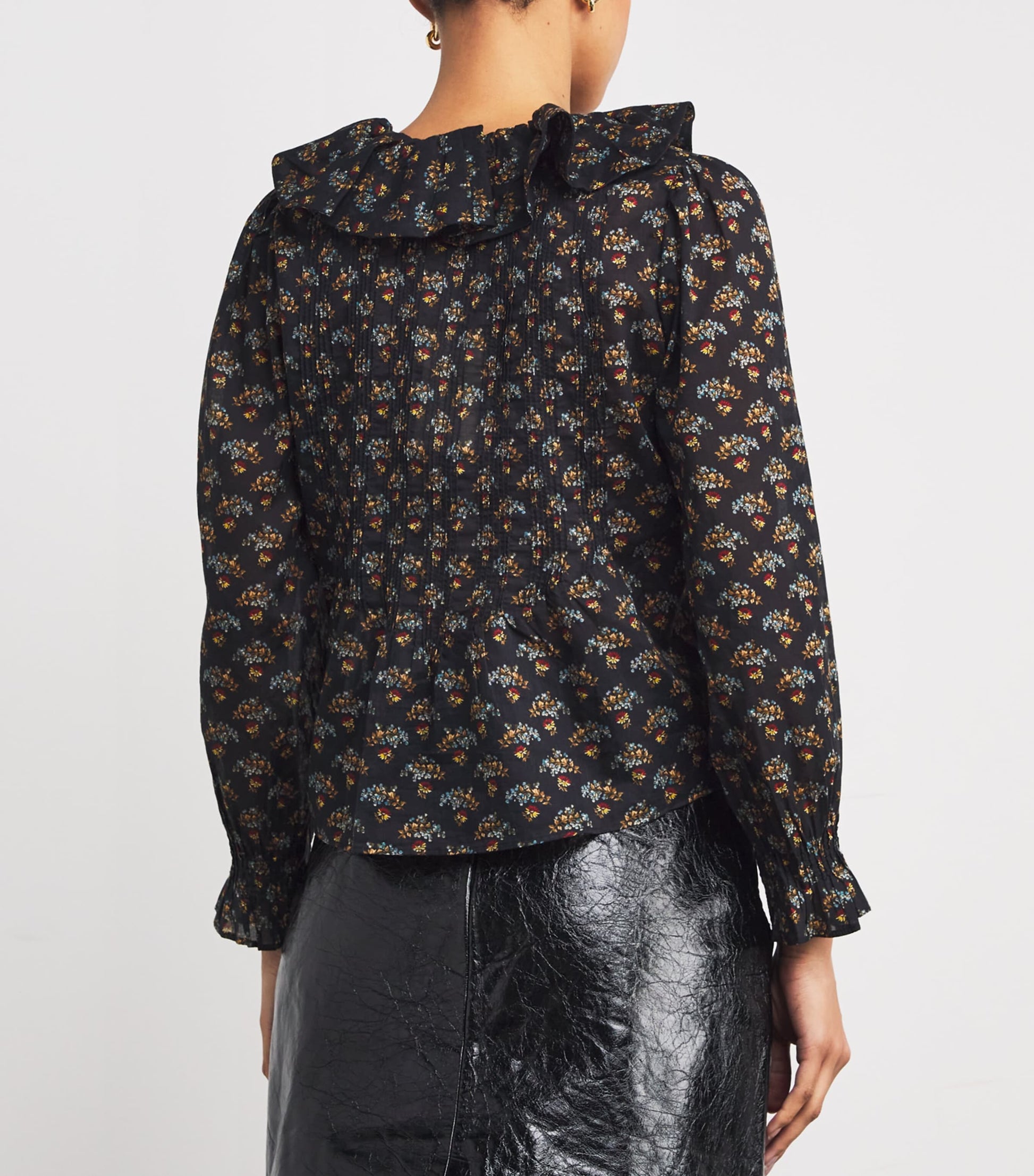 DÔEN Black Organic Cotton Voile Ruffled Hardy Blouse